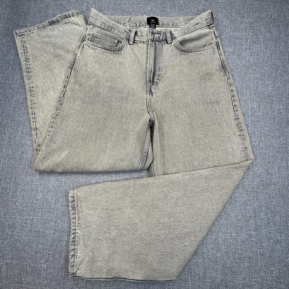 H&M Baggy Fit Jeans Womens 32 Gray Wash High Rise Wide Leg Grunge Streetwear